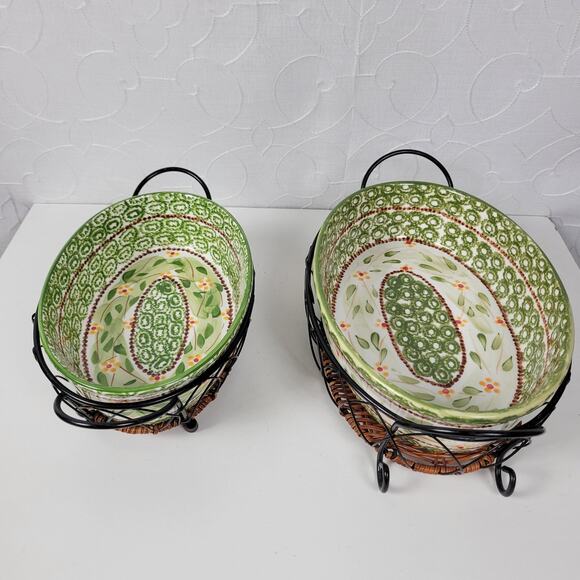 Set of 2 Temp-tations by Tara Casserole Dishes Green Old World Oval Serving Rack - Picture 8 of 13